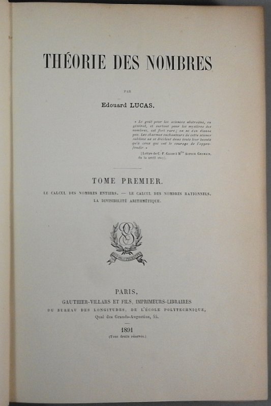 Théorie Des Nombres. Tome Premier (Unico Pubblicato). Le Calcul Des ...